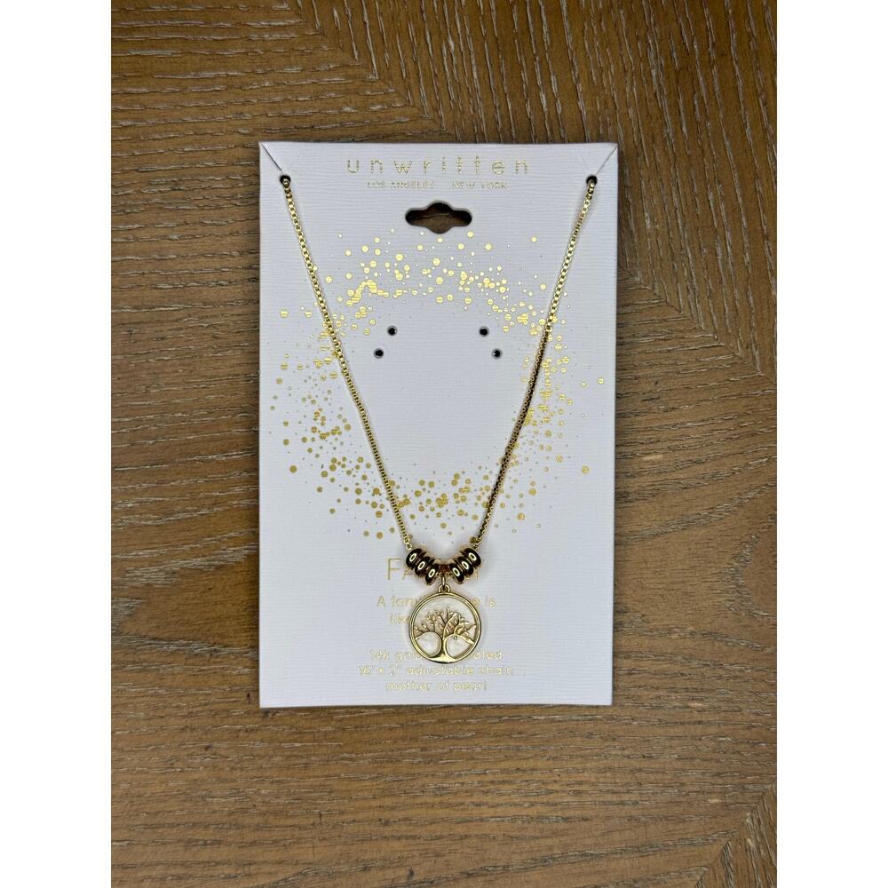 Unwritten Tree of Life Necklace Gold Tone Beaded Pendant Adjustable Chain 14K